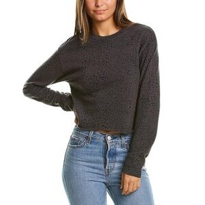 Monrow - Mini Cheetah Cut Off Boyfriend Sweatshirt - Vintage Black